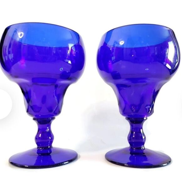 Georgian Cobalt Blue by FENTON Water Goblets 10 0z set or 4 wine,glasses candles - Picture 1 of 5